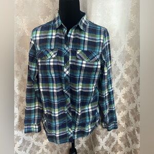Eddie Bauer Classic Fit Plaid Shirt in Blue and Green